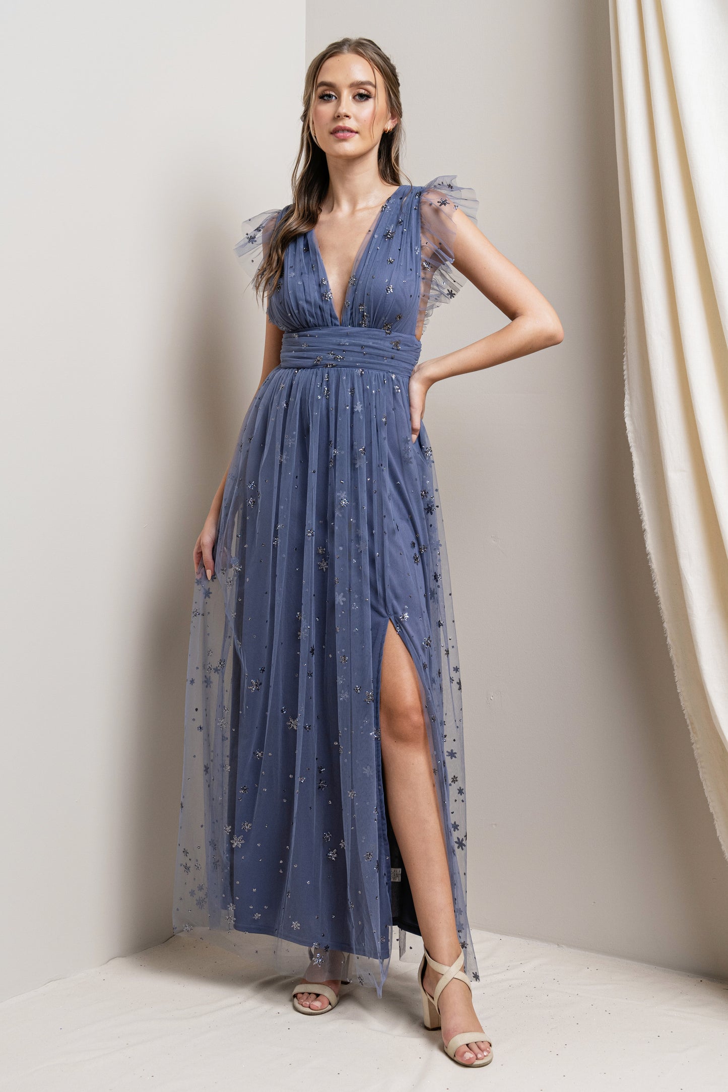 Shimmering Star Mesh Maxi Dress l French Blue