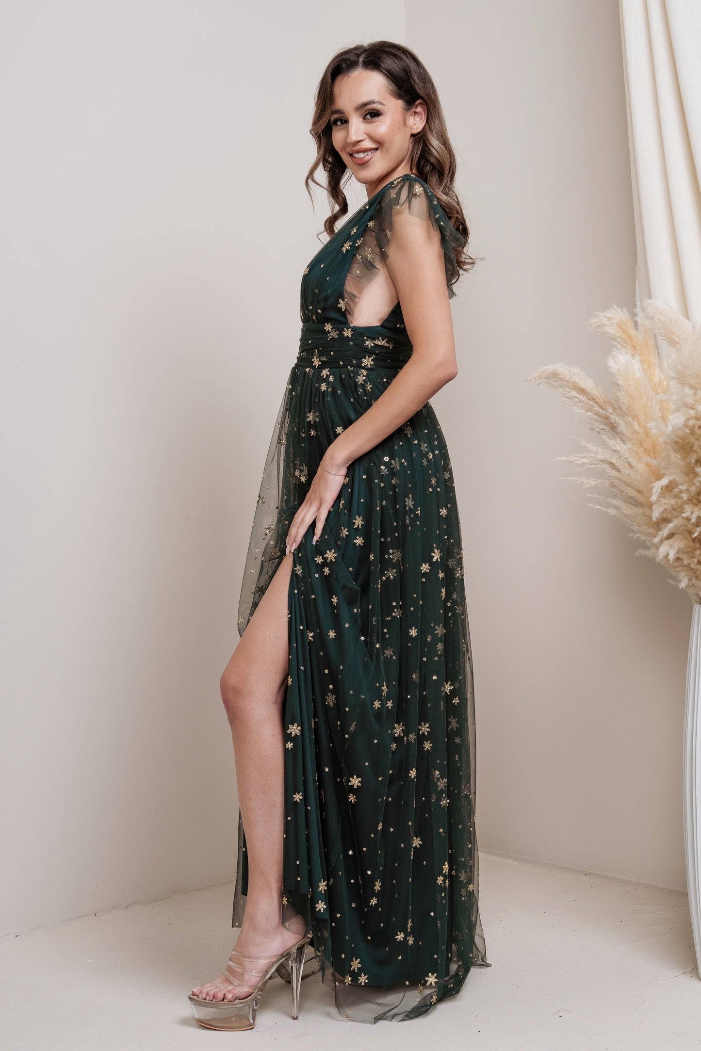 Shimmering Star Mesh Maxi Dress l Hunter Green