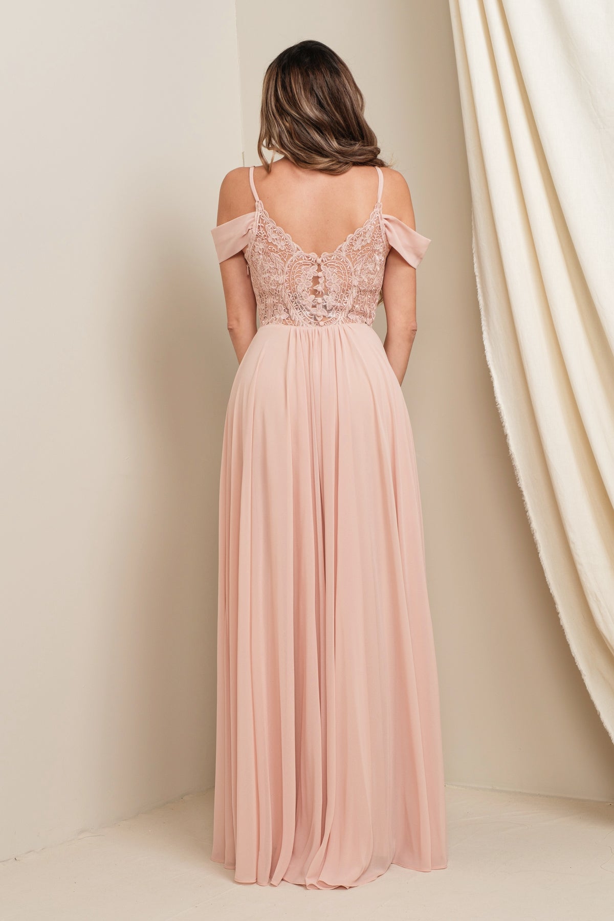 Draped Sleeve with Lace Detail Maxi