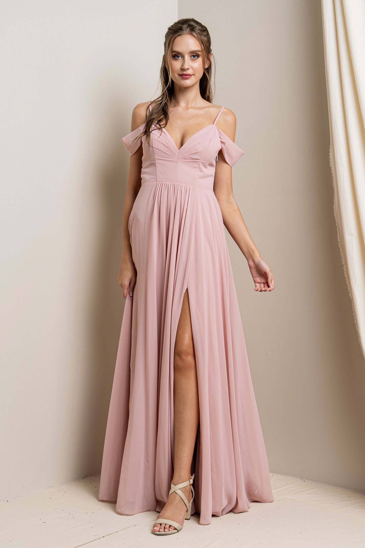 Draped Sleeve with Lace Detail Maxi