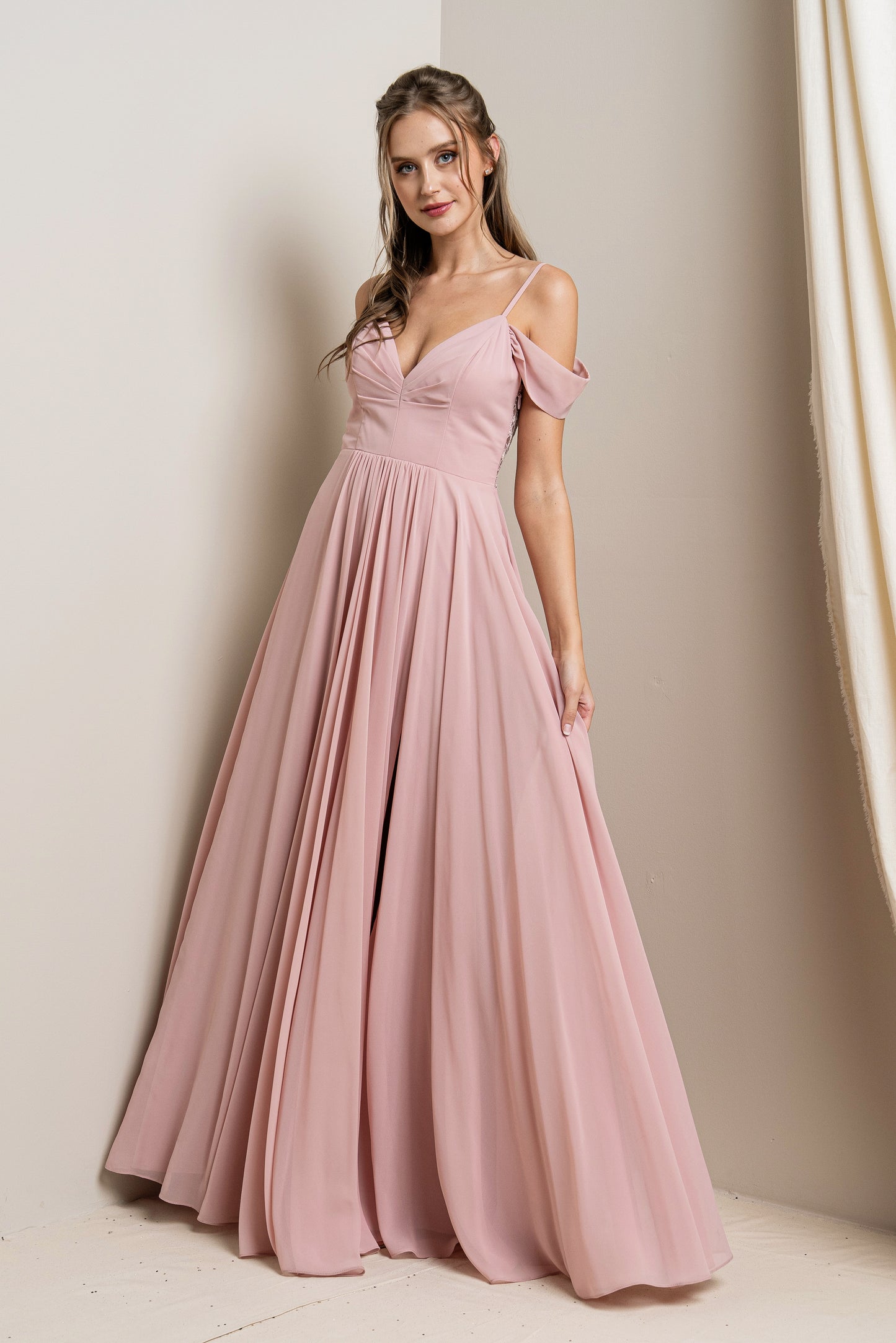 Draped Sleeve with Lace Detail Maxi