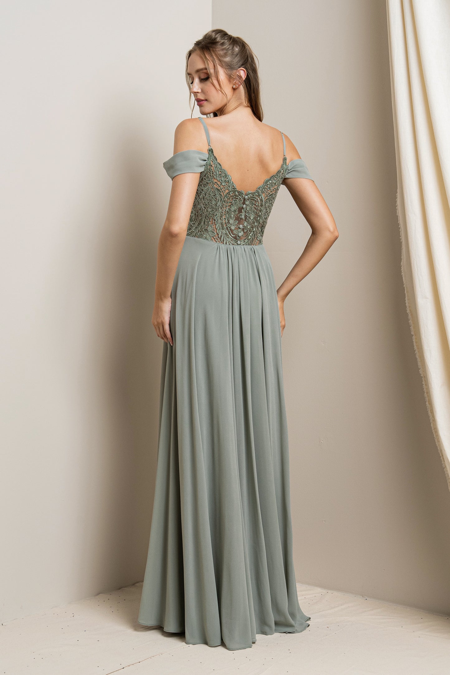 Draped Sleeve with Lace Detail Maxi