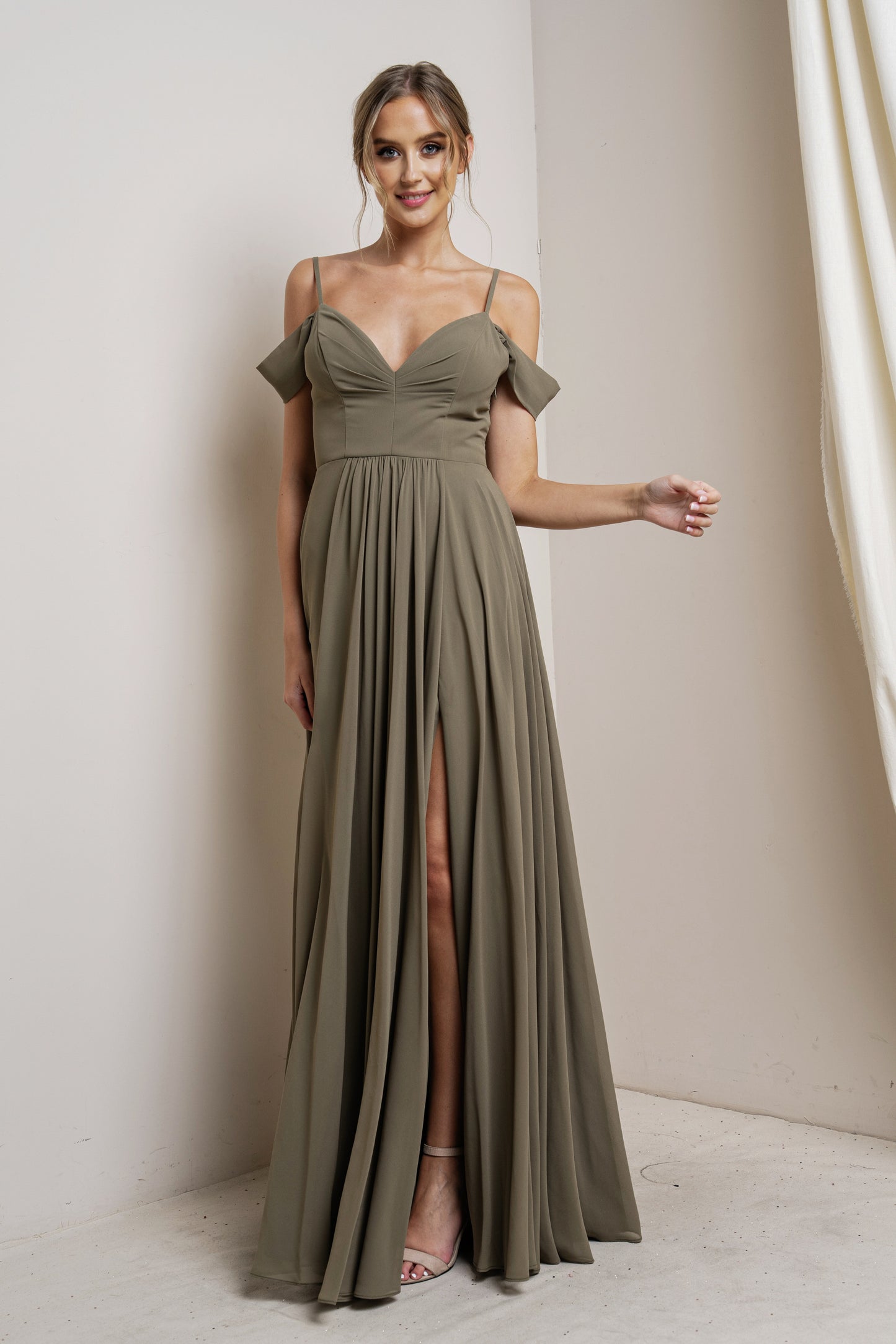 Draped Sleeve with Lace Detail Maxi