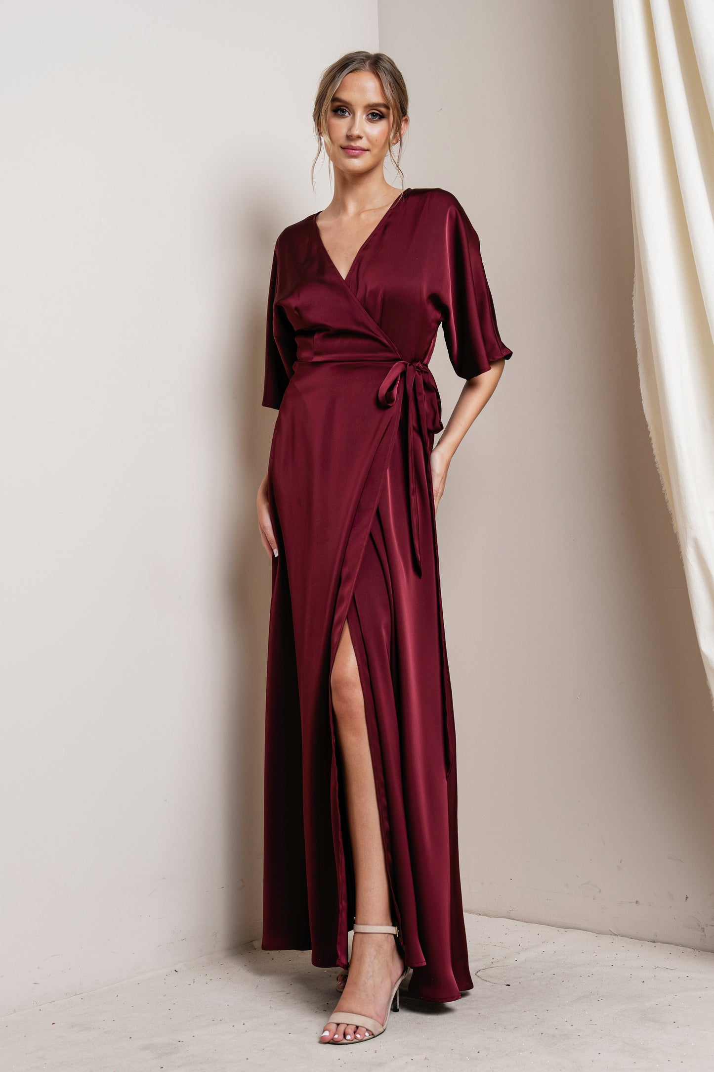 Kimono Sleeve Satin Maxi