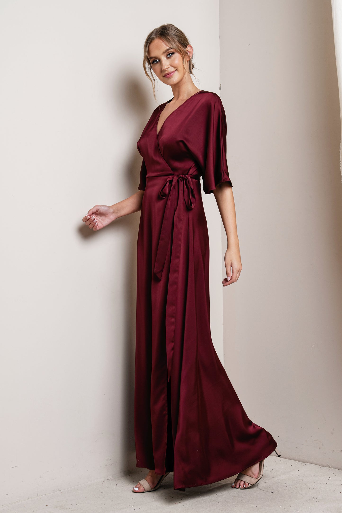 Kimono Sleeve Satin Maxi