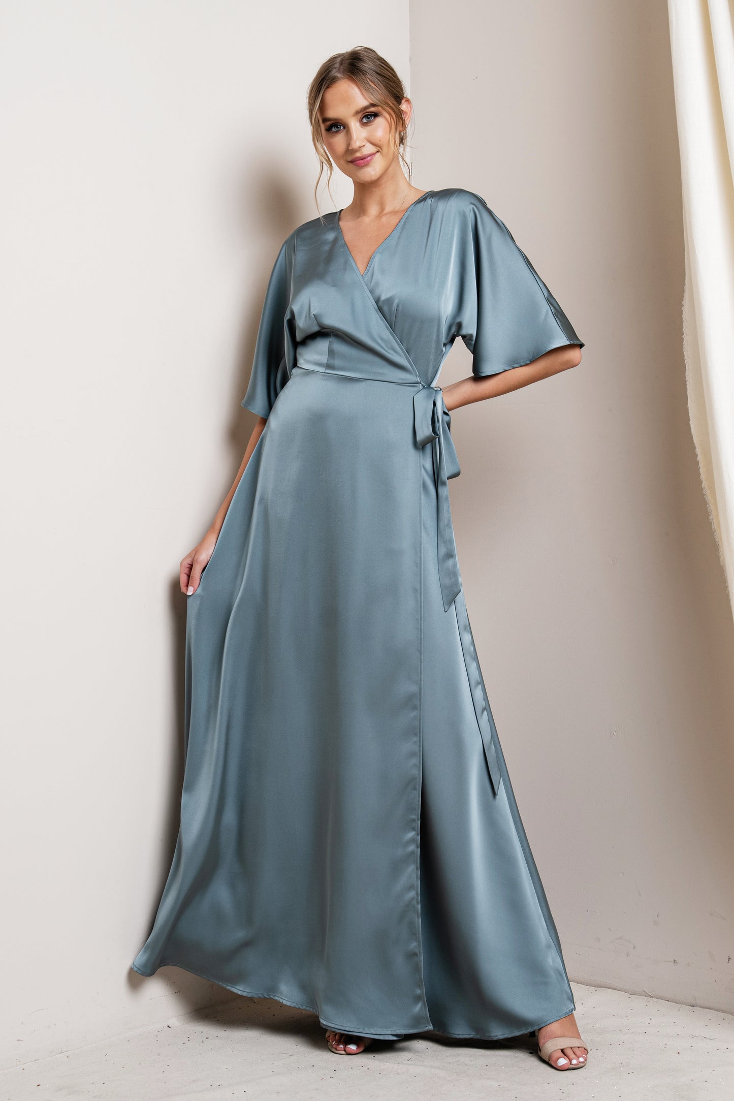 Kimono Sleeve Satin Maxi