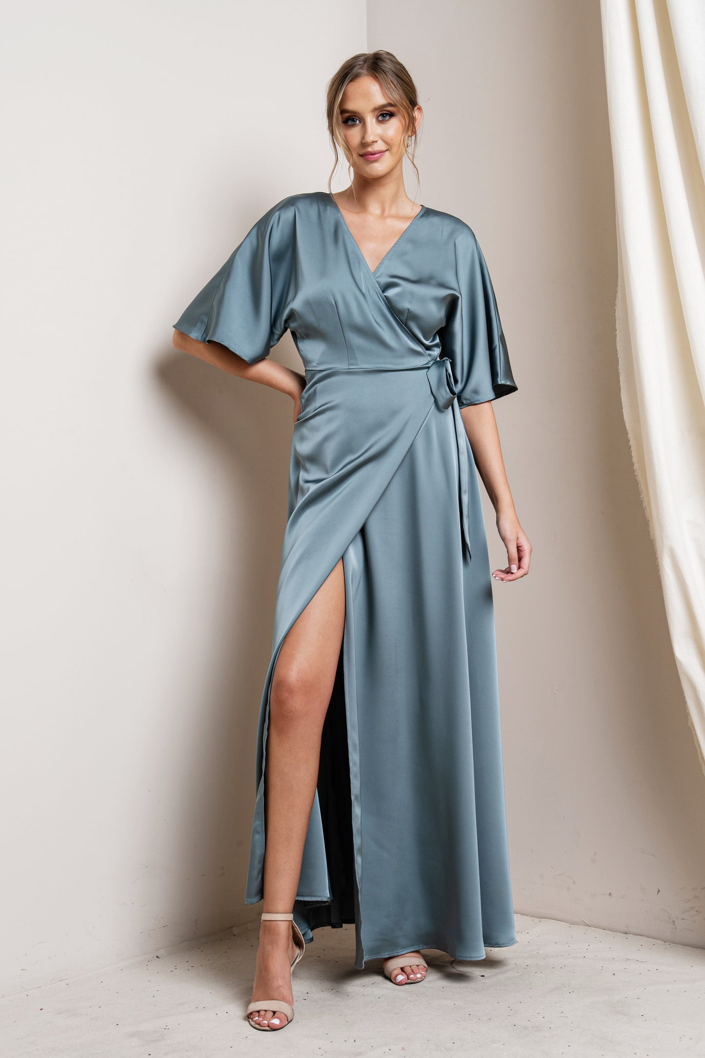 Kimono Sleeve Satin Maxi