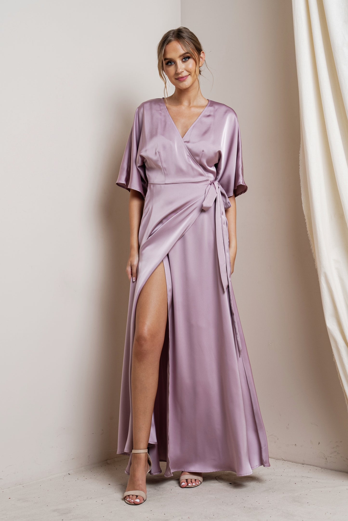 Kimono Sleeve Satin Maxi