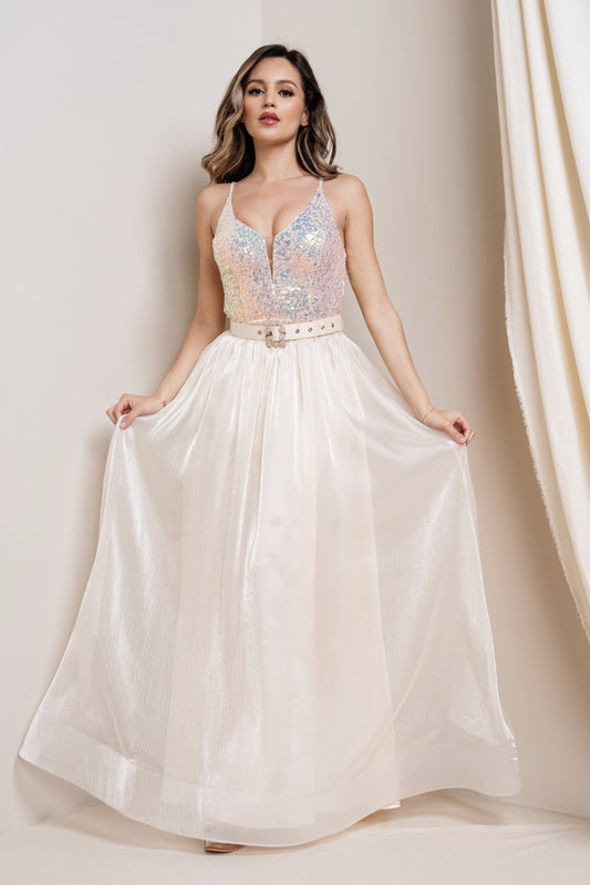 Sequin Organza Maxi with Detachable Belt