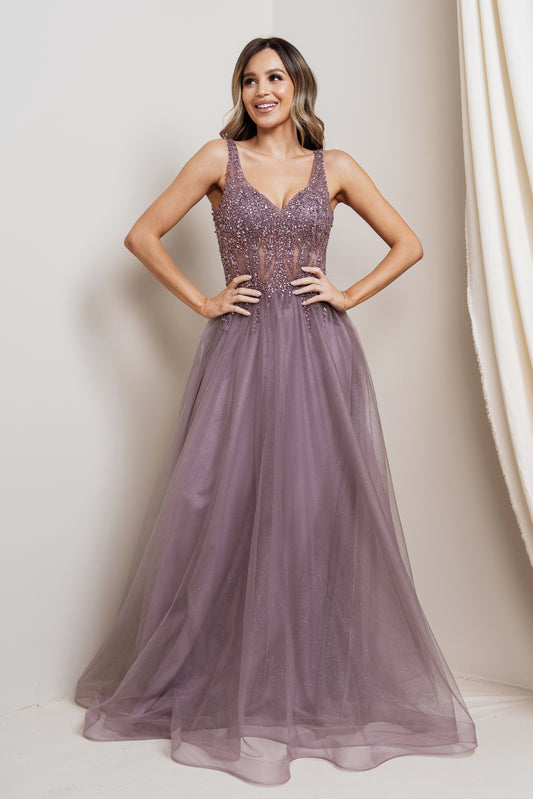 Glittered Tulle Dress with Fully Beaded Top