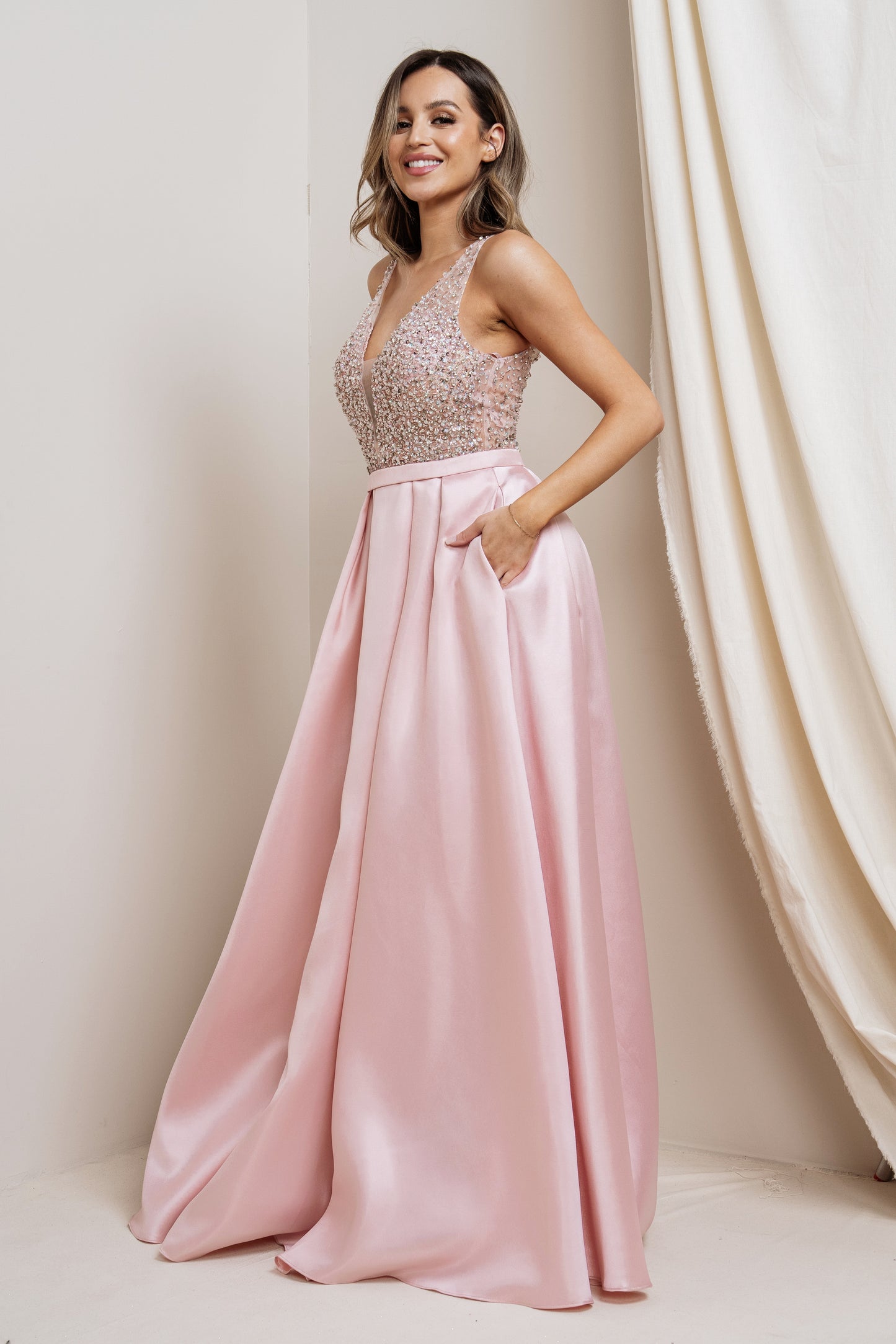 Embellished Full Satin Ball Gown