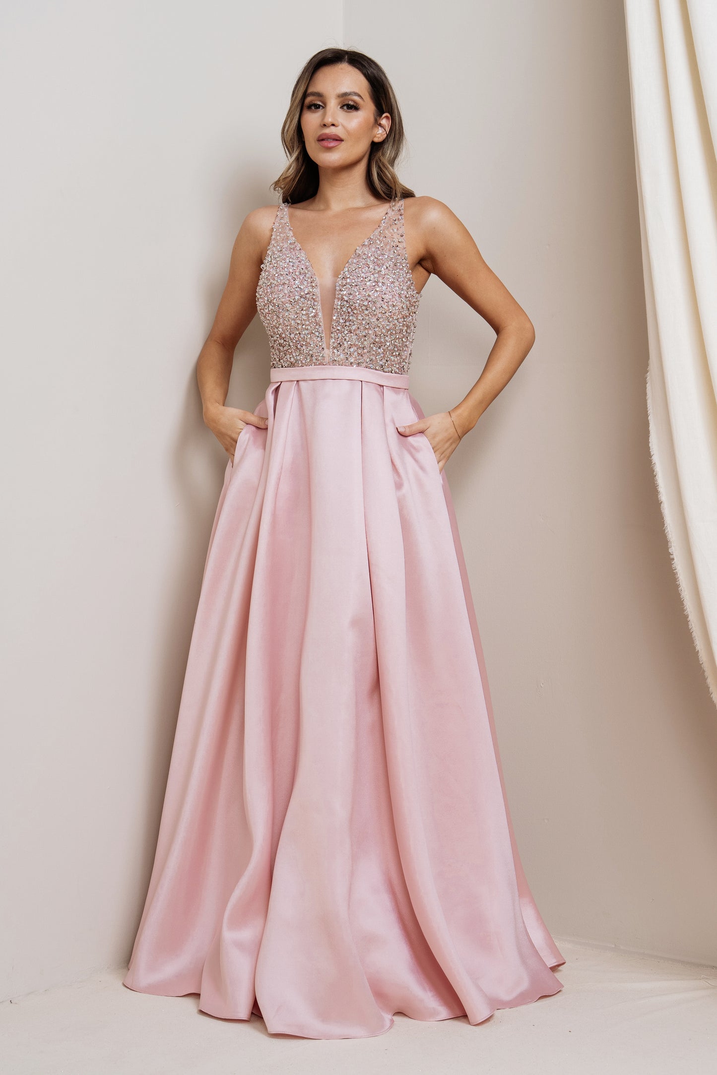 Embellished Full Satin Ball Gown