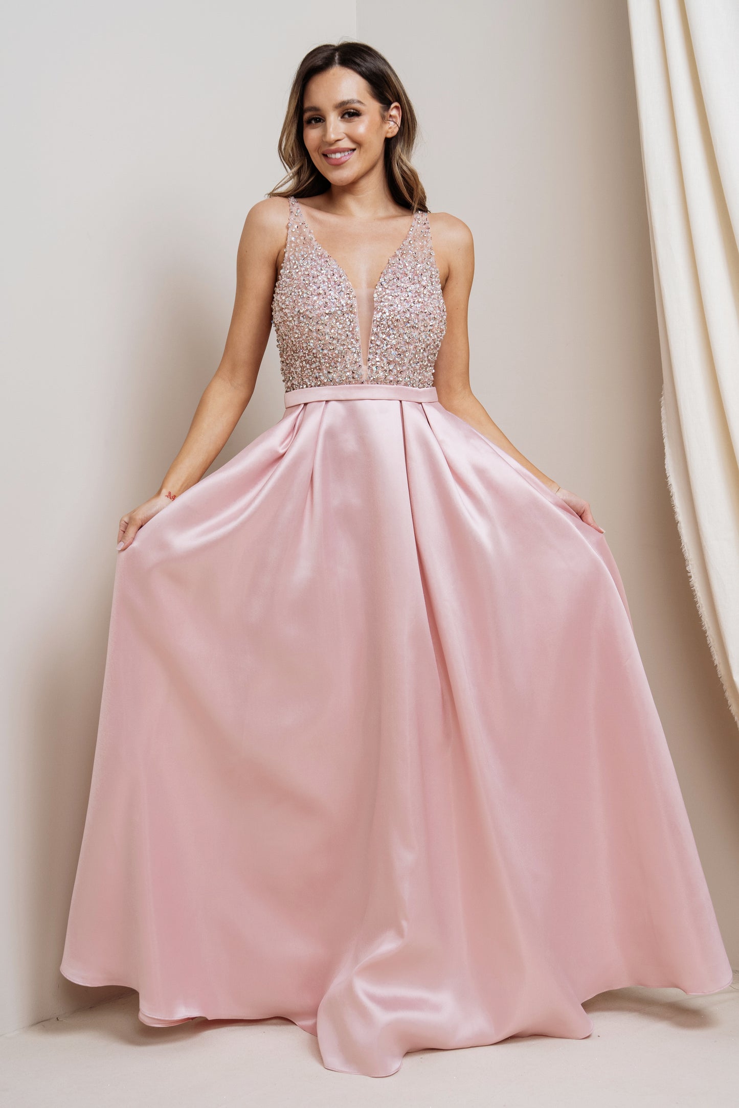 Embellished Full Satin Ball Gown