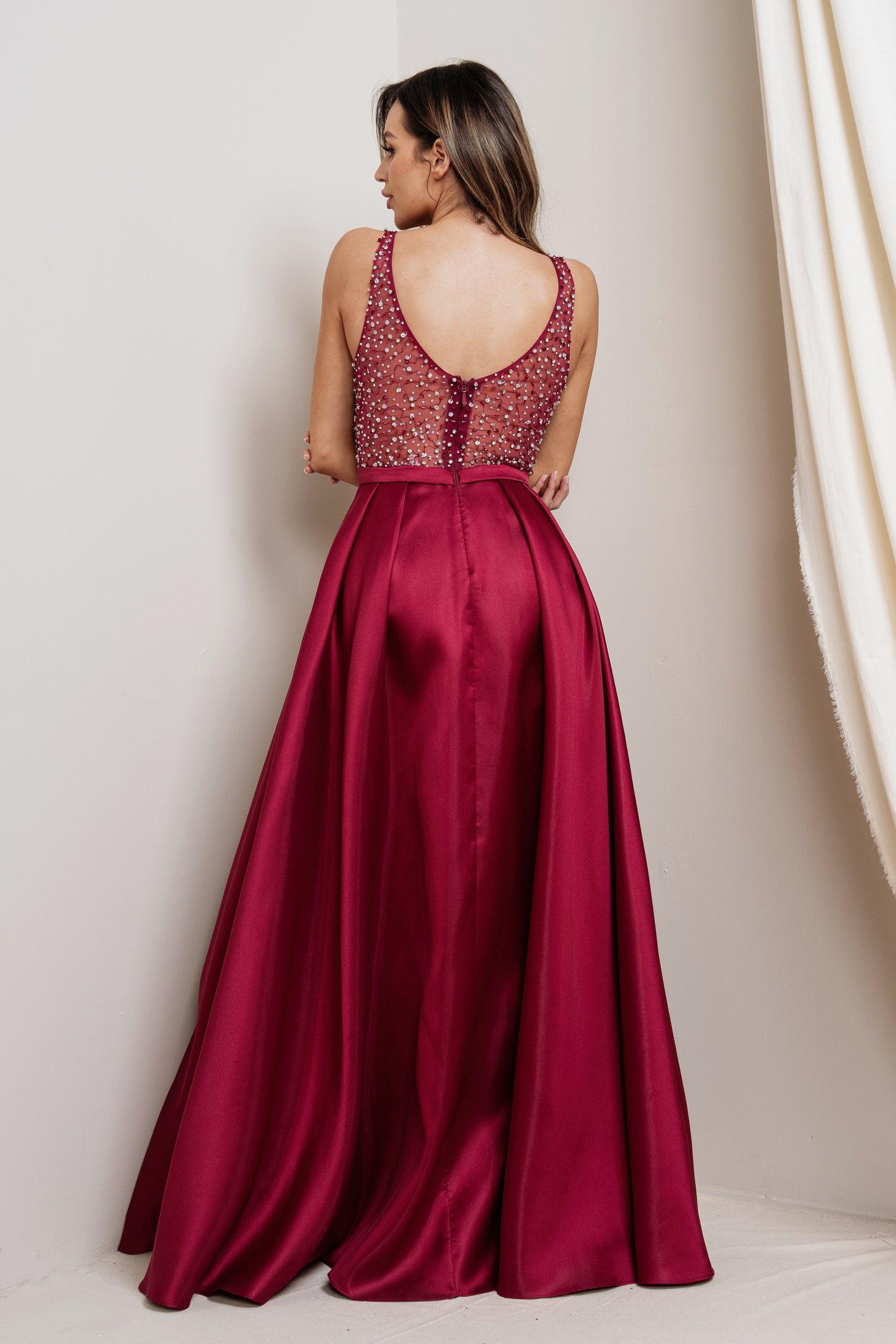 Embellished Full Satin Ball Gown