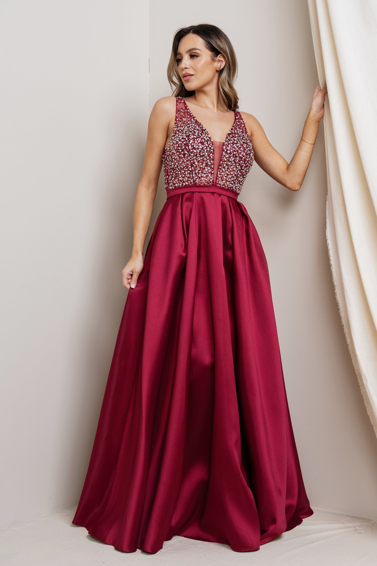 Embellished Full Satin Ball Gown