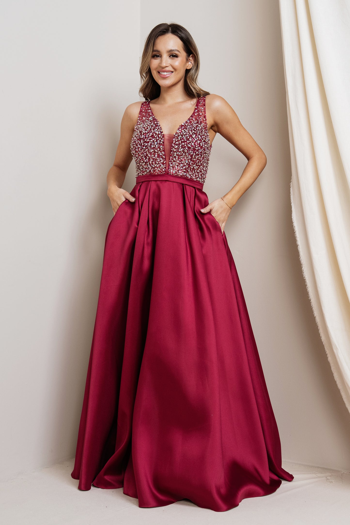 Embellished Full Satin Ball Gown