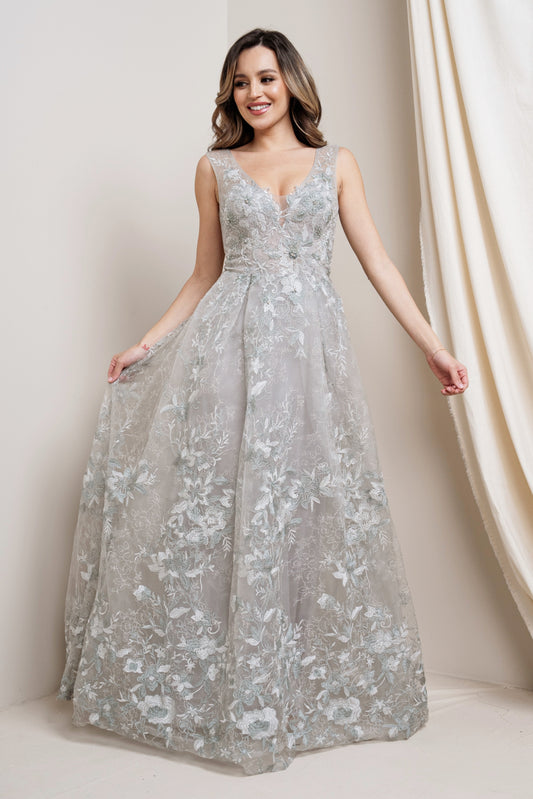 Embroidered Floral Lace Gown