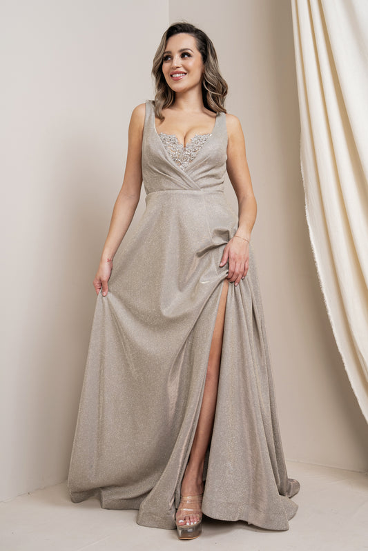 Glitter A-Line Maxi with Lace Detail