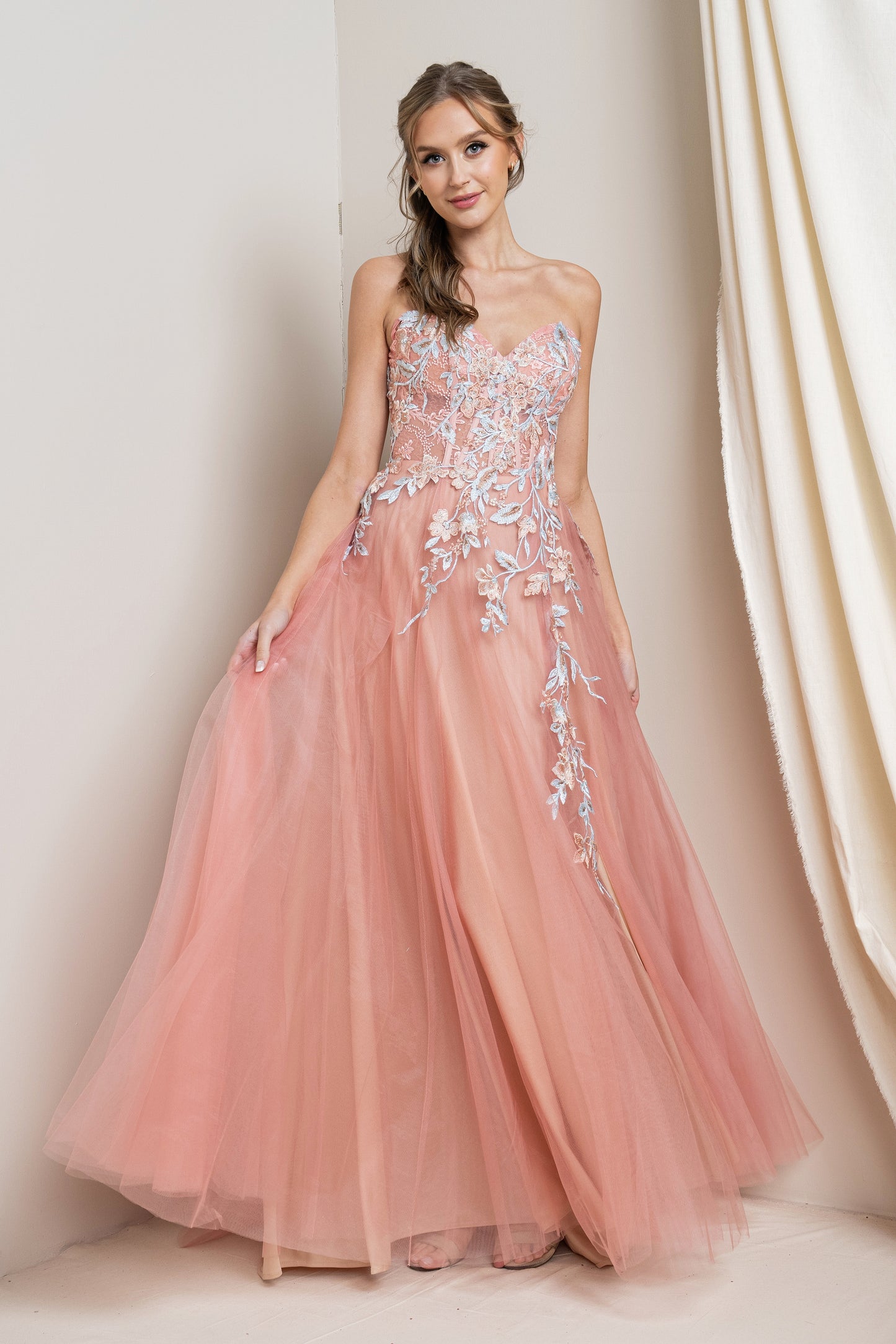 Multi Embroidered Bustier Ball Gown