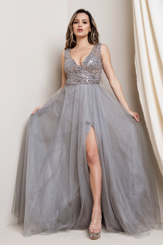 Beading Lace Glittered Tulle A-Line Dress